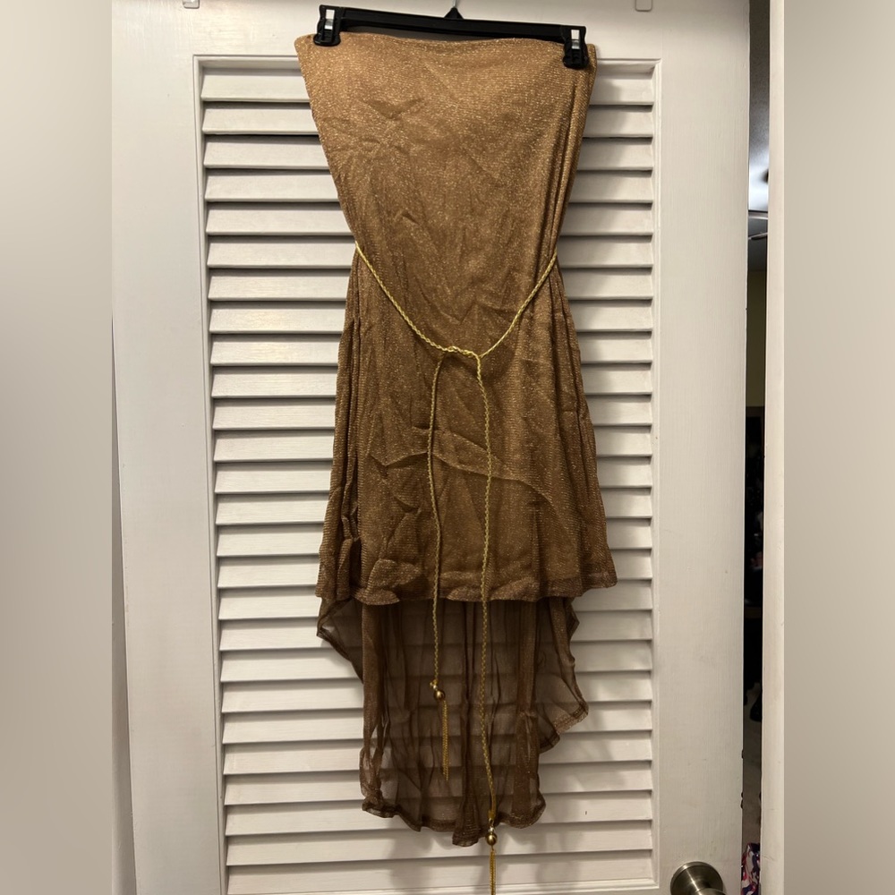 Golden Bronze Lined and Sheer Strapless Dress size small